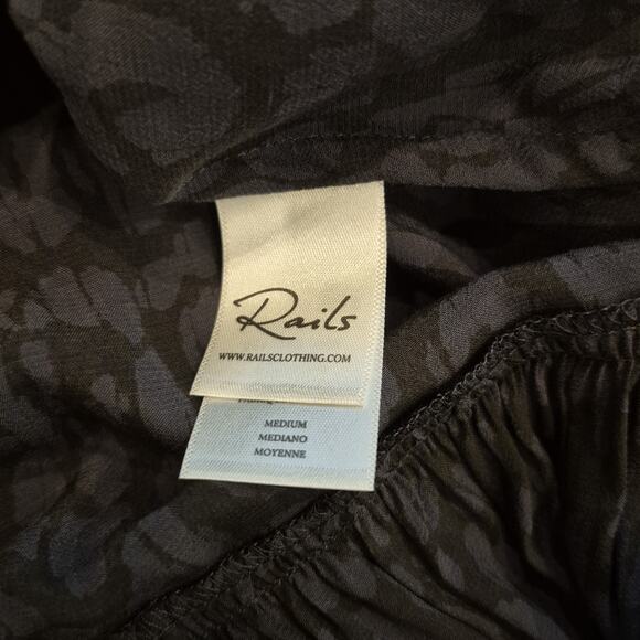 NEW RAILS Beatrice Charcoal Cheetah Dress Medium Midi Satin Belted Long Sleeve - Picture 10 of 11